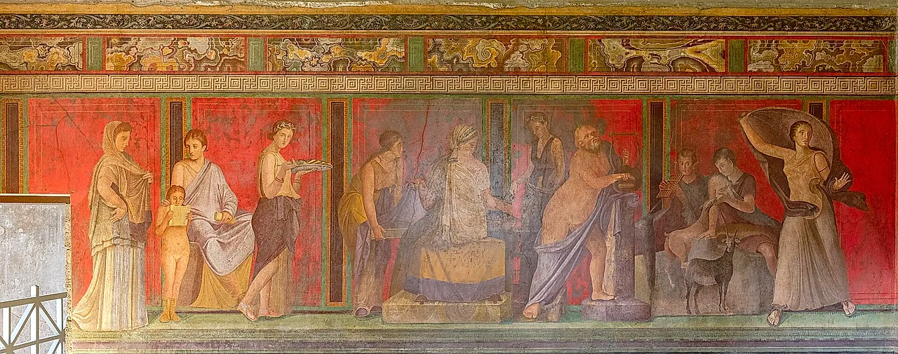 Der dionysische Fries an der roten Wand des Saals der Mysterien in der Villa der Mysterien